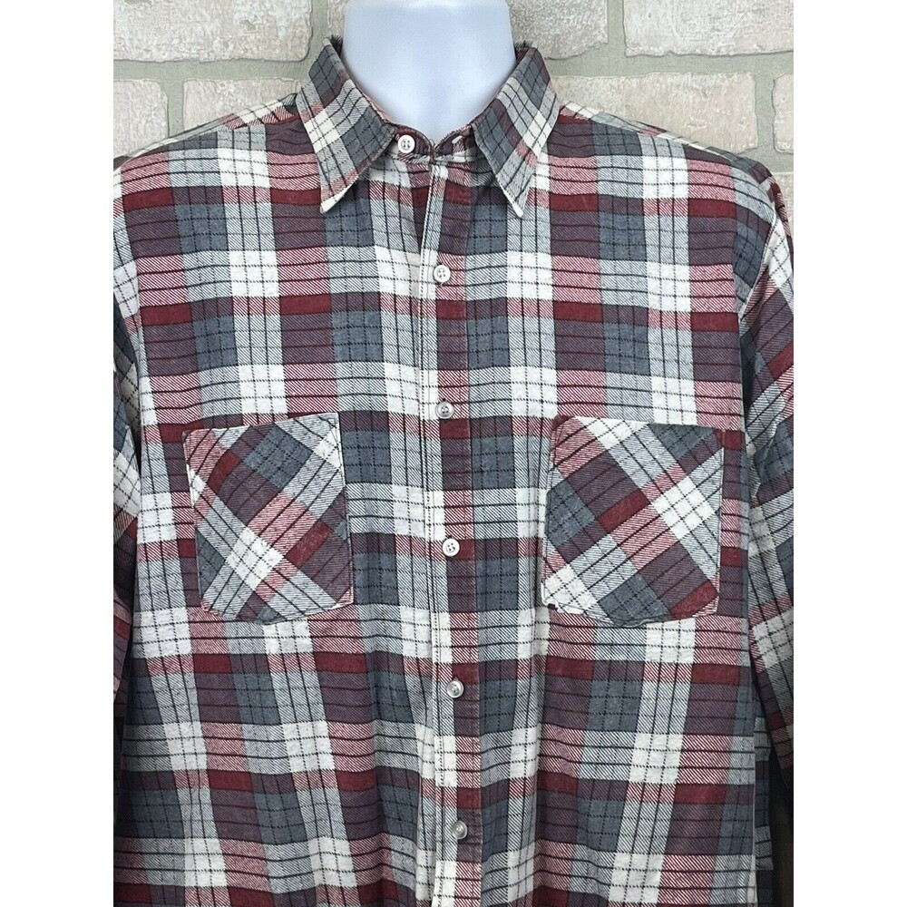 Ozark Trail Men Flannel Plaid Shirt Sz L Tall Long Sleeve USA Dry Cleaned Red